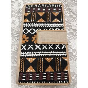 Vintage Oversized Clutch Brown & Black Travel Tribal Ethnic Wallet